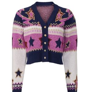 Paco Rabanne Navy and Pink Star Cardigan